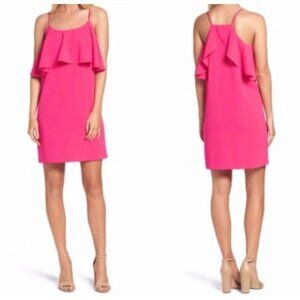 Felicity & Coco Nordstrom Womens Ruffle Mini Shift Crepe Dress SMALL Hot Pink